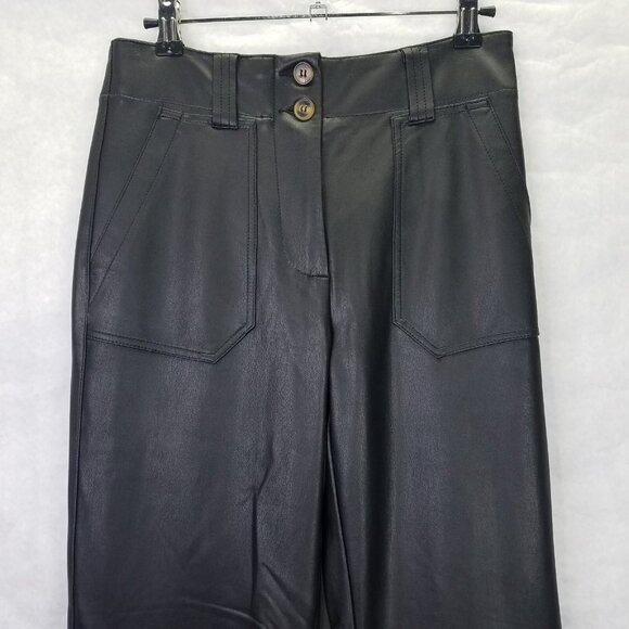 Maeve Colette Pants Women's Sz 0 Black Faux Leather Wide Leg Anthropologie 28x31 - Picture 2 of 16